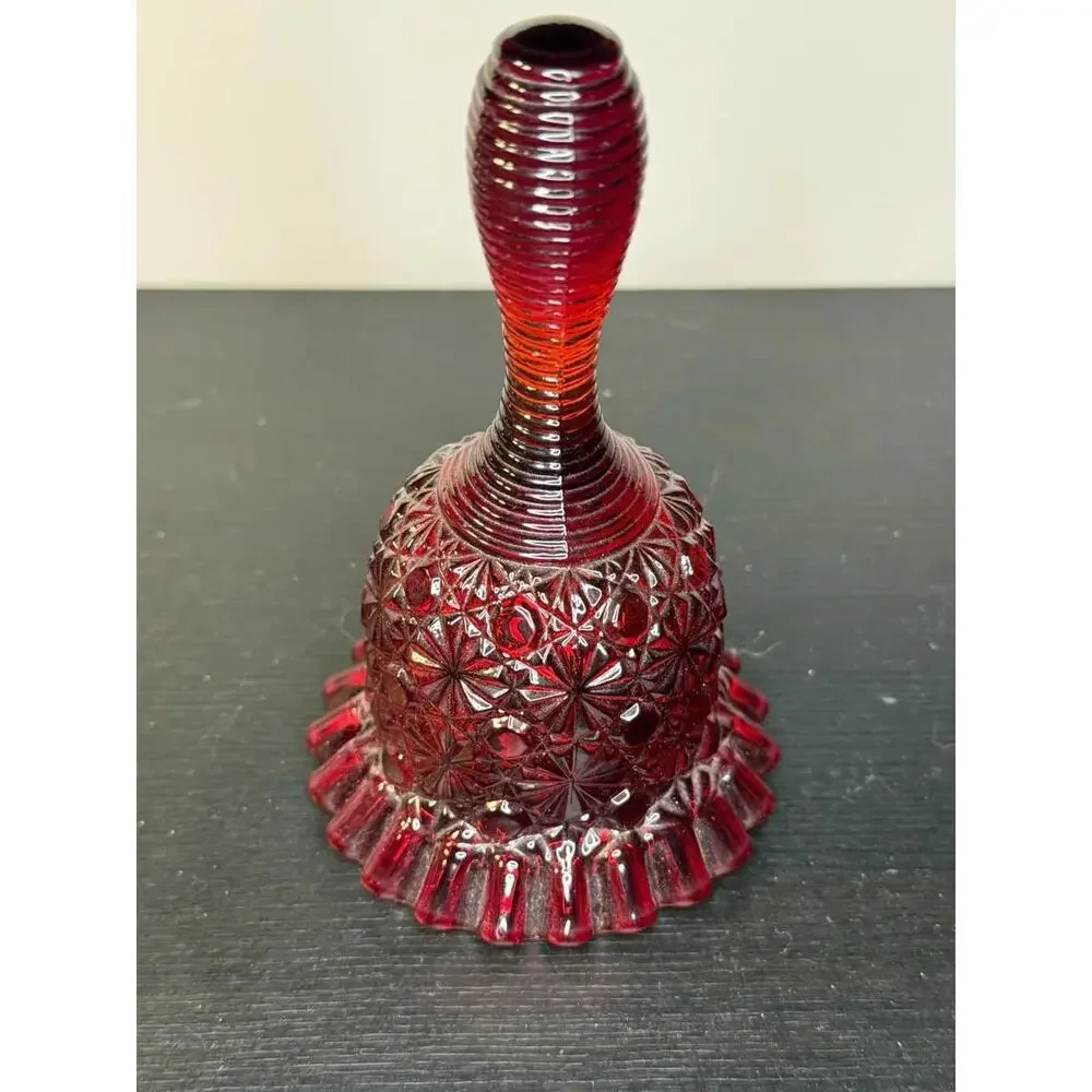 Fenton Ruby Red Bell Ribbed Handle Ruffle Edge Designer Cut Glass - Picture 4 of 5